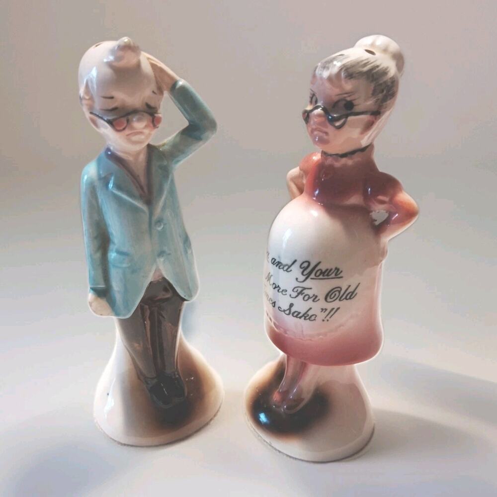Vintage Enesco You And Your One More For Old Times Sake Salt And Pepper Shakers